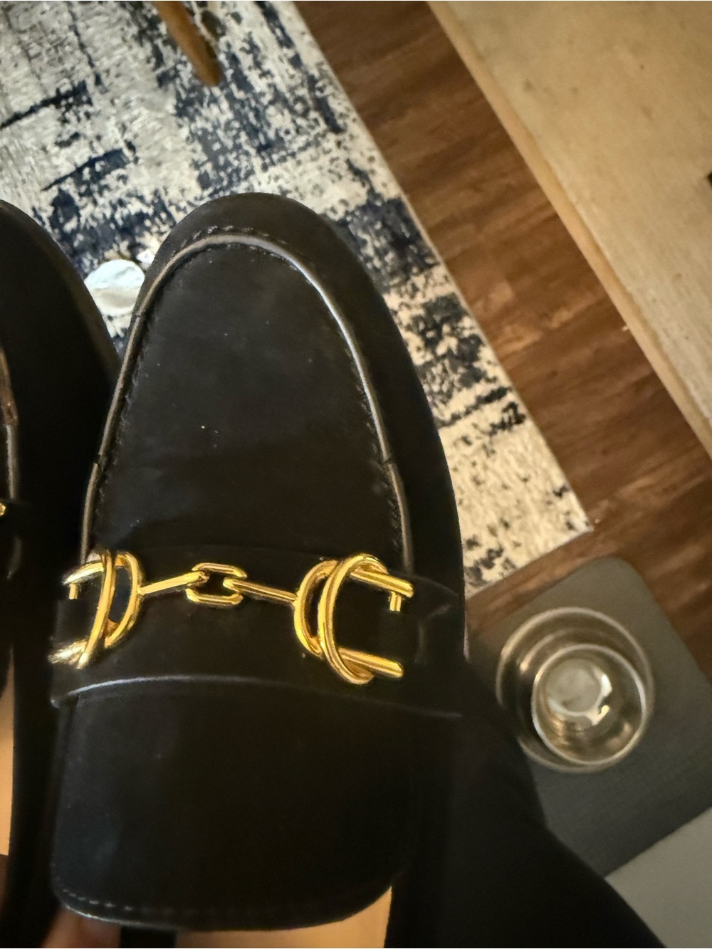 Stuart Weitzman Black Suede Loafers with Gold Horsebit - Picture 5 of 5
